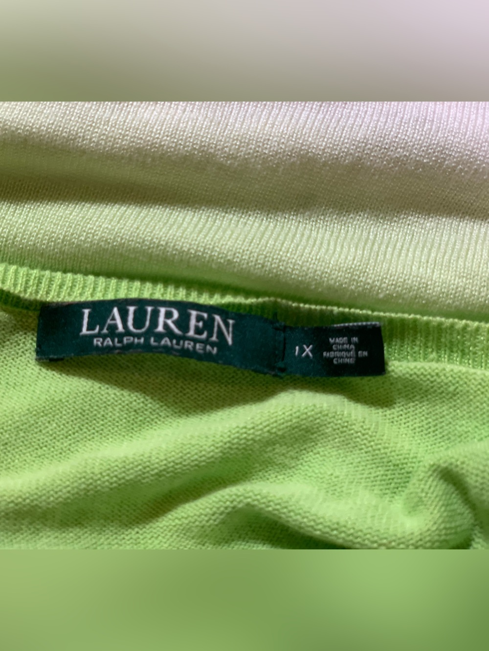 Lauren Ralph Lauren Lime Green White Purple Ombre V-Neck Sweater - Picture 4 of 8
